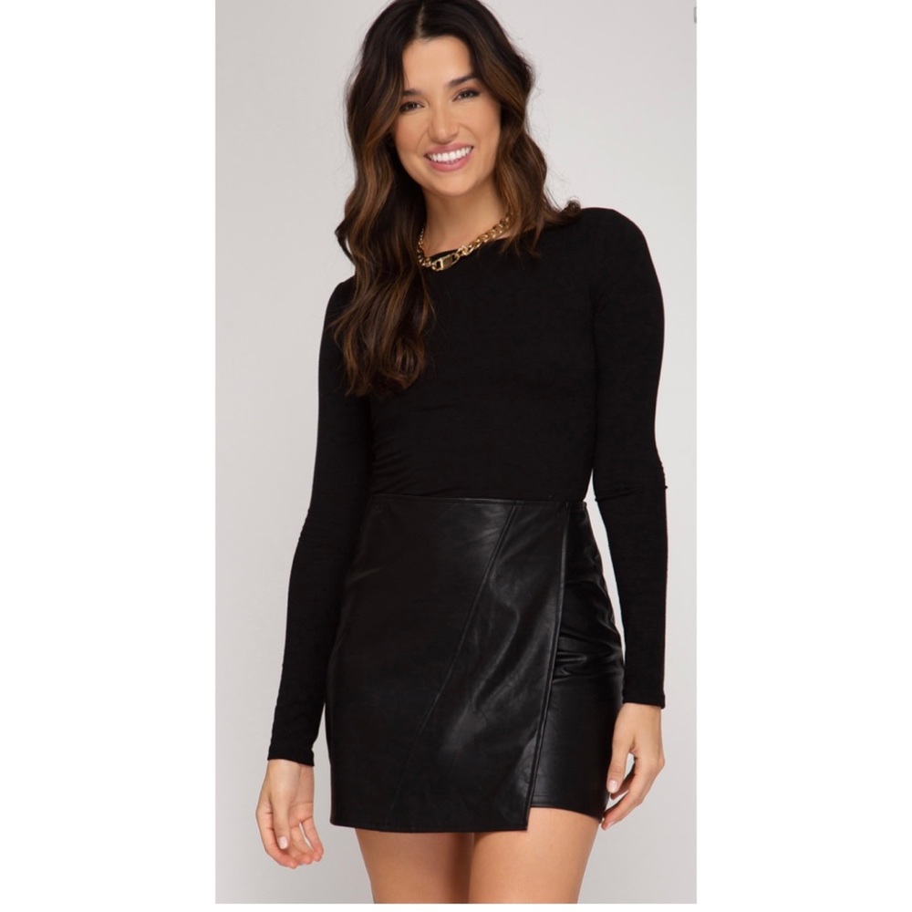 Faux Leather Wrap Skirt